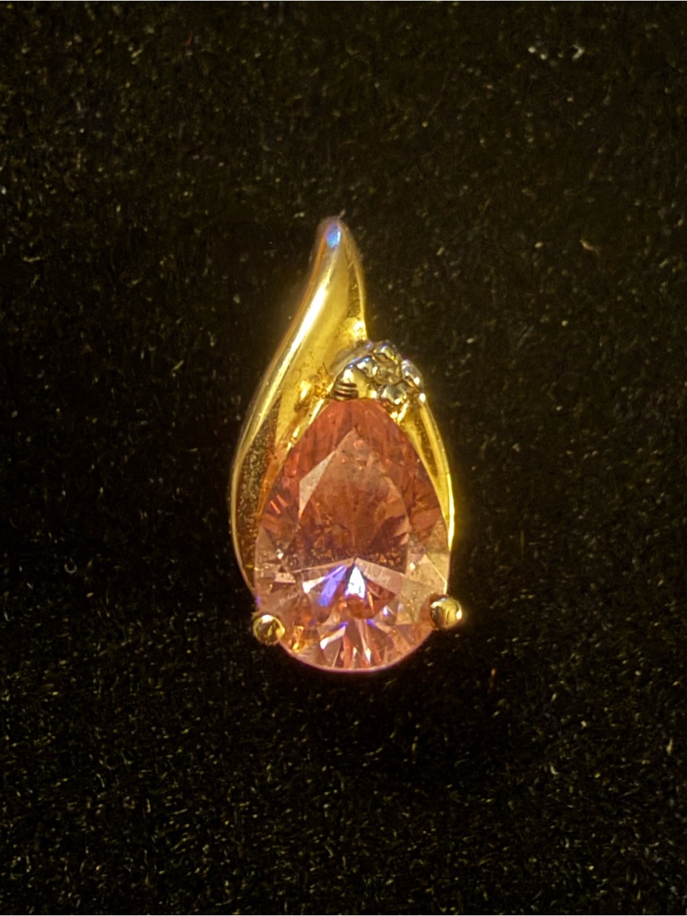 10K Gold Teardrop Pink Topaz Pendant with genuine diamond in the setting.